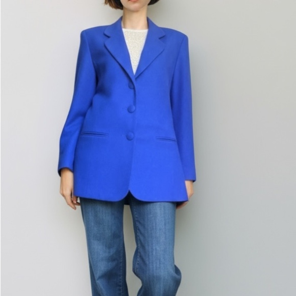 Bloomingdale’s Cobalt Blue Wool Blazer Jacket VTG 80s Fitted Blazer Small